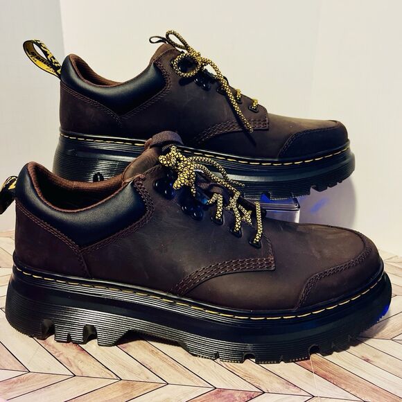 Dr. Martens Tarik Lo Leather Men’s 12 Dark Brown Crazy Horse Shoes Utility Hiker - Picture 2 of 8